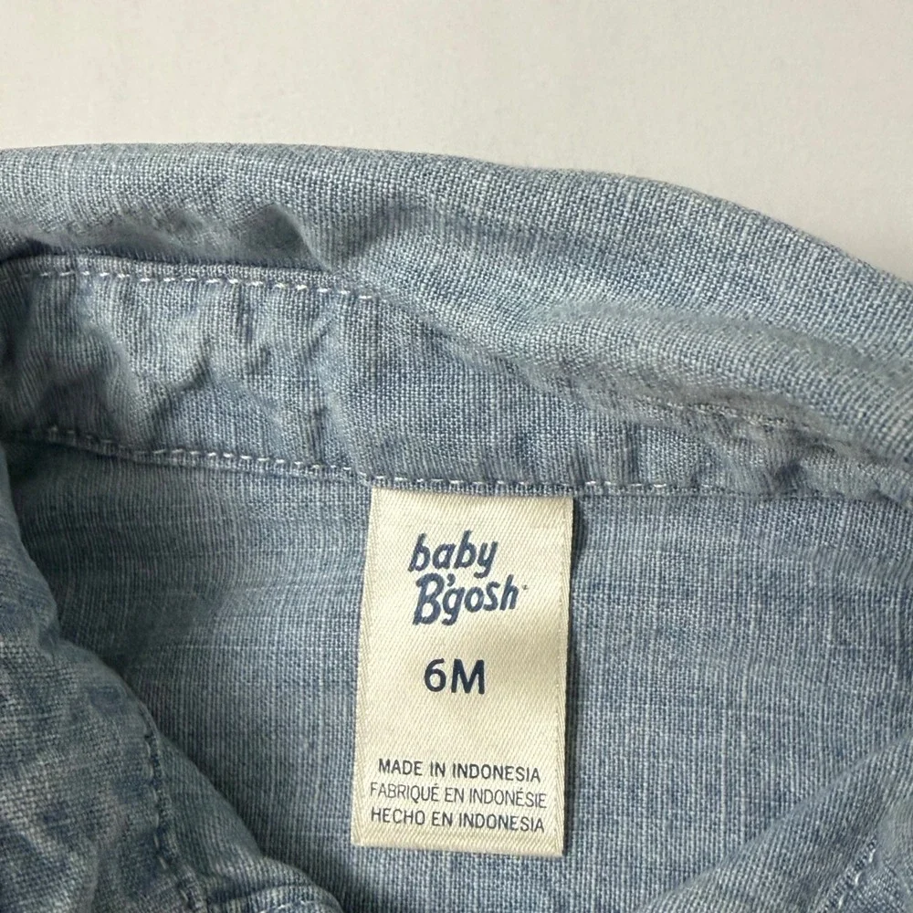 OshKosh Bgosh Baby Chambray Button Down Shirt Bodysuit Blue 6M Long Sleeve